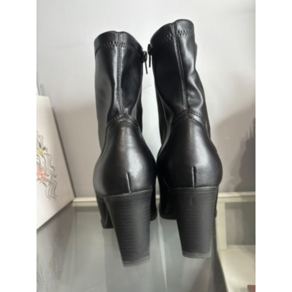 Black Faux Leather Block Heel Ankle Boots - Picture 5 of 5